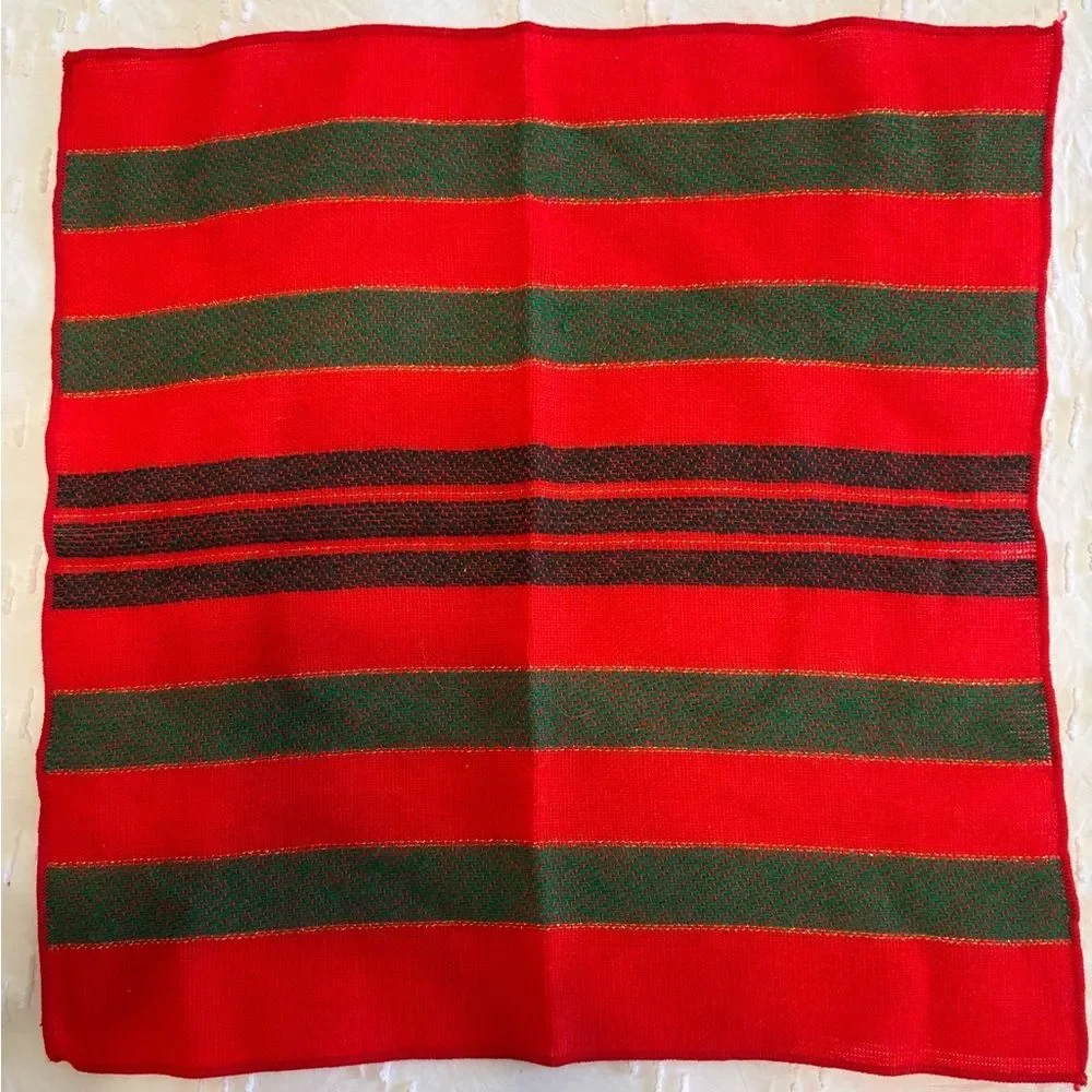 Leacock Holiday Christmas Red Striped Tablecloth & 6 Napkins 60 x 82 Vintage